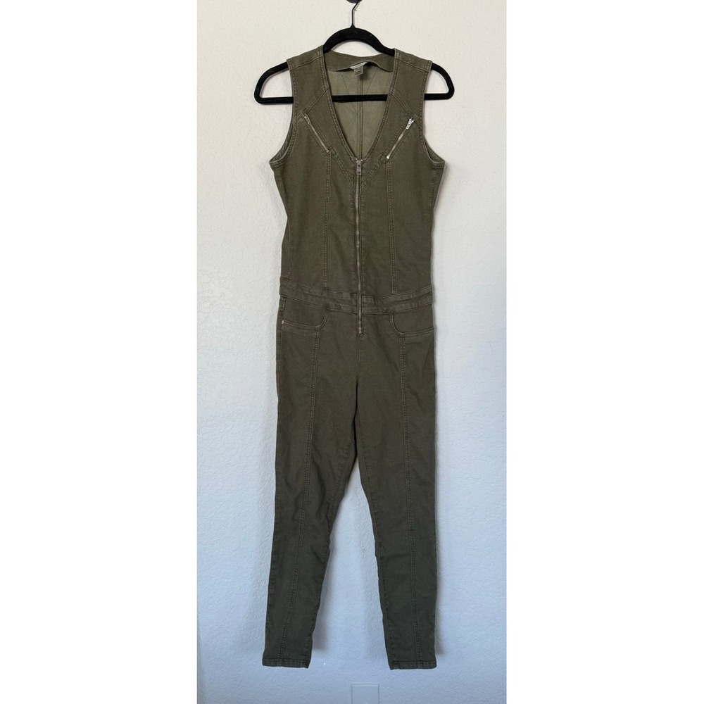 Guess Olive Green Sleeveless Jumpsuit Full Zip Front‎ Utility Romper Medium